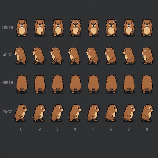 Animal Gopher for a fantasy game set in modern times, top-down style, 360