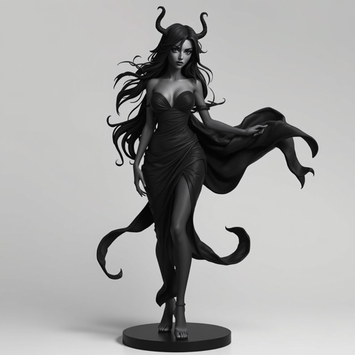 Create character hero Veyra of Shadows – A lithe, mysterious woman draped in layered black silks that move like smoke around her. With jet-black hair. Show her whole body head to toe including her shoes.
