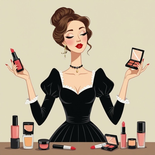 Create a character showing there whole body head to toe, a lady who loves beauty products