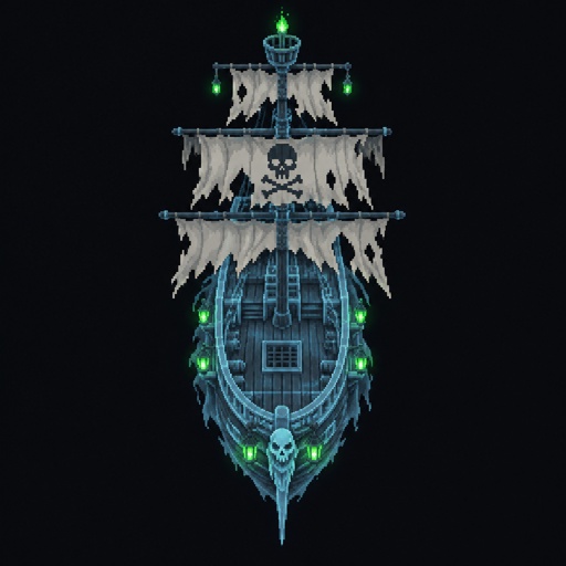 pirate ghost ship for a fantasy game set in modern times, top-down style