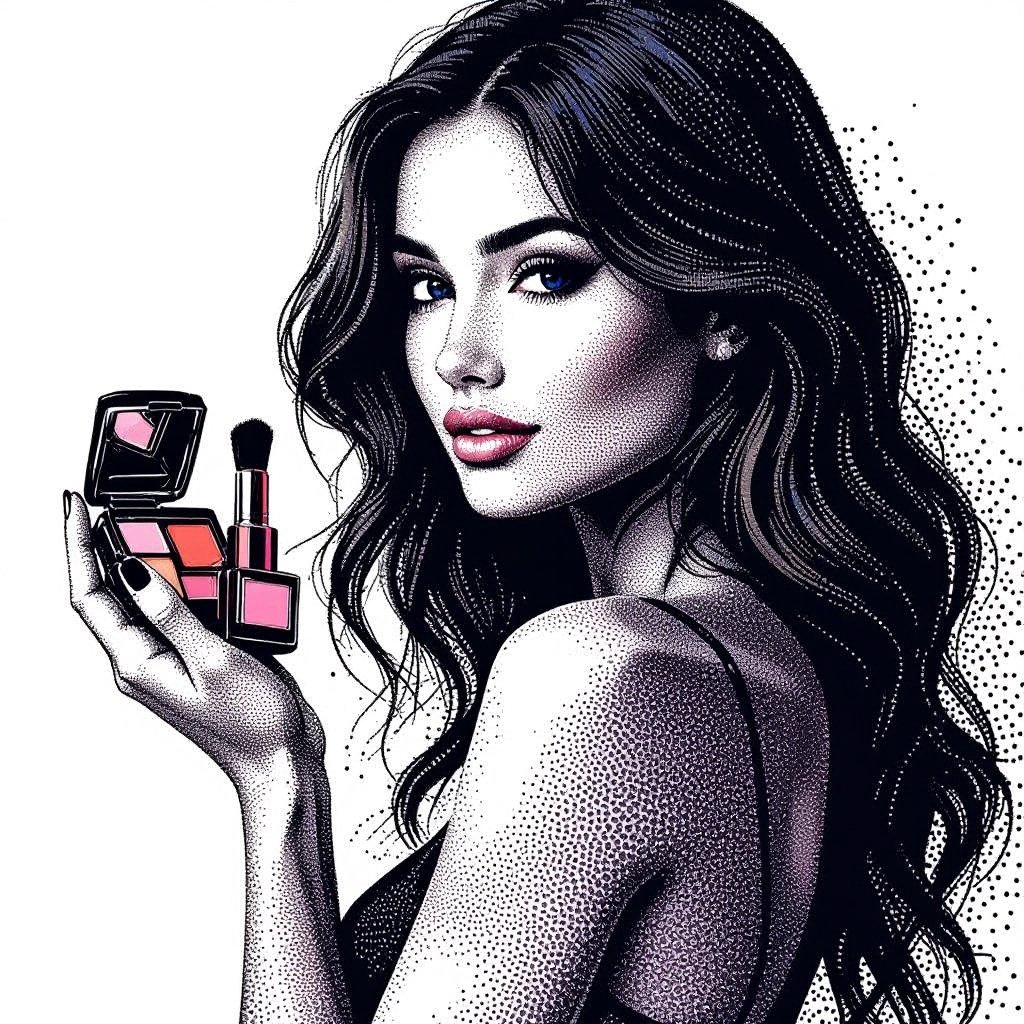 Create a character showing there whole body head to toe, a lady who loves beauty products