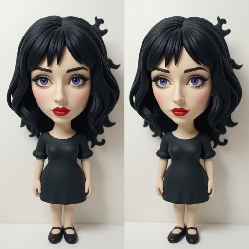 Show her shoes and entire body. Create mysterious woman jet-black hair is cut sharp to her jawline, and her violet eyes seem to pierce through darkness. A shadowy aura clings to her form, faint shapes shifting and flickering behind her like whispers of another realm. Show whole body head to toe