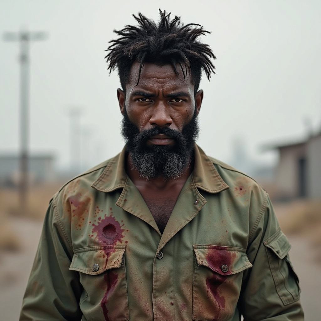 A African American man with a black beard and black hair wearing a medical uniform