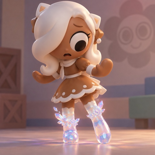 Ginger from Dandy’s world as a baby and her Opalite curse transforming her legs into Opalite with her socks getting the Opalite crystals on the white part where her ankles are 