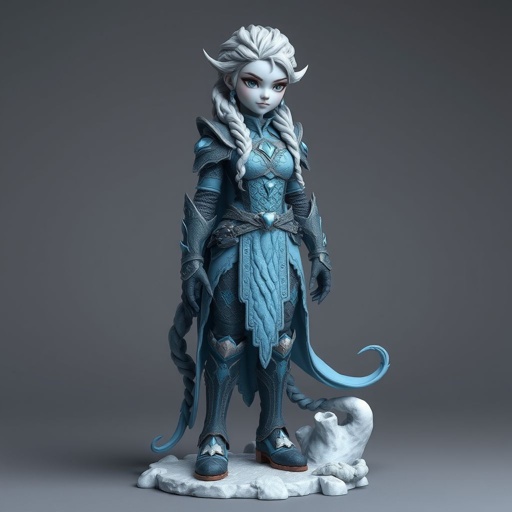 Create character hero Alvara the Frostheart – A tall, beautiful battle-hardened woman. Her long silver hair flows in braids Show her whole body head to toe including her shoes.