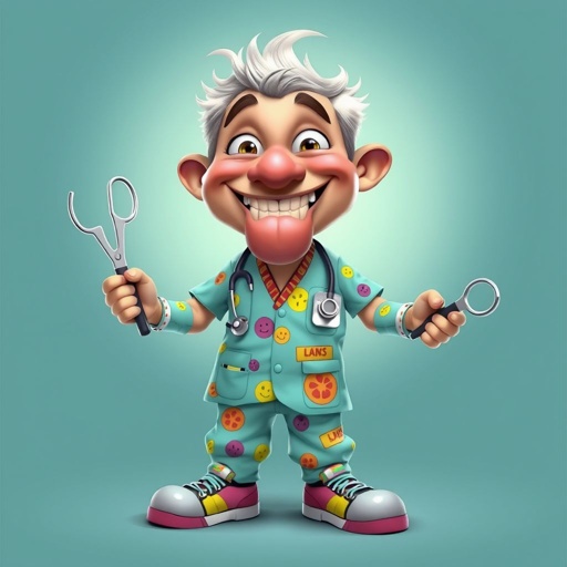 create a doctor. Who is funny human looking from head to toe. And he always immediately results to surgery for anything even small things. So please be sure to show his whole outfit head to toe. Make him have only 1 tooth