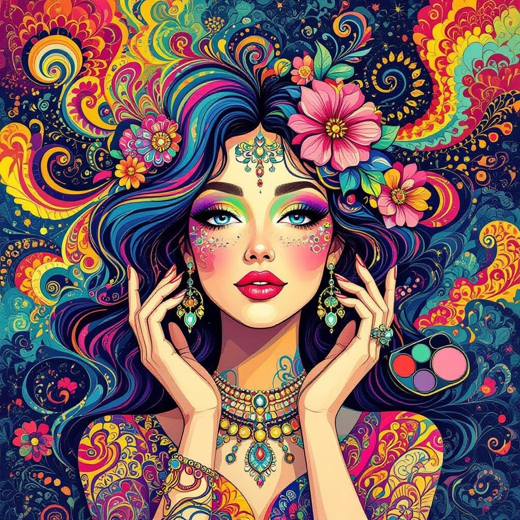 Create a character showing there whole body head to toe, a lady who loves beauty products  