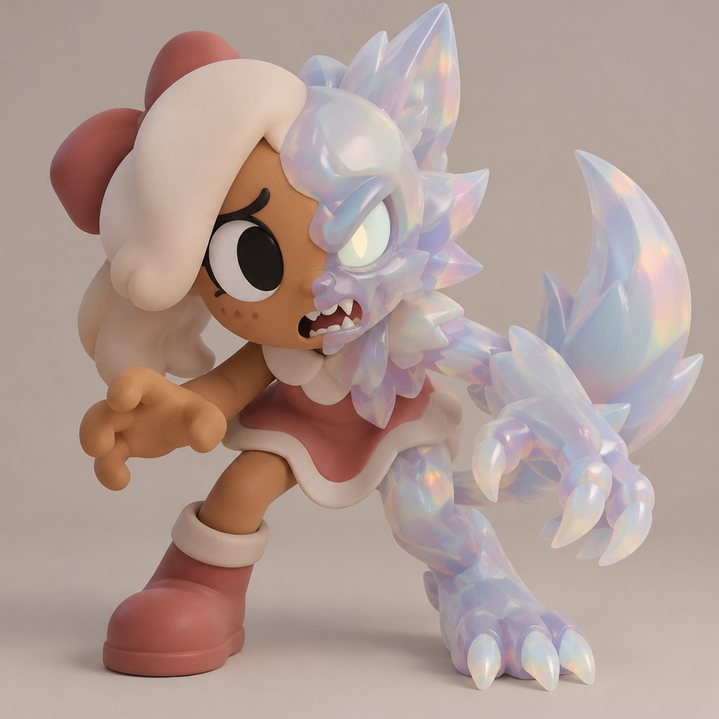 Ginger from Dandys world halfway turned into a Opalite werewolf