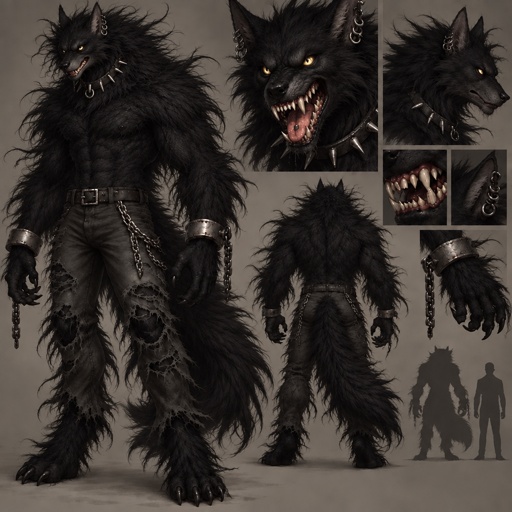 a drawing of a furry creature with chains and fangs
