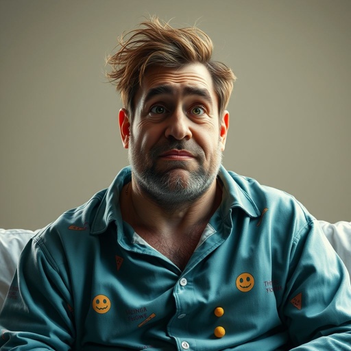 Create mid 30 character who is lazy as heck. And you could tell from his face and his entire outfit. Make is funny and the style of the graphic photographic
