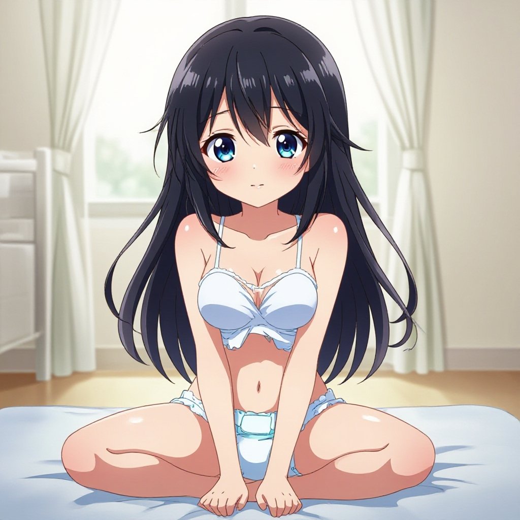 a 14 year old anime girl who is pooping in a diaper