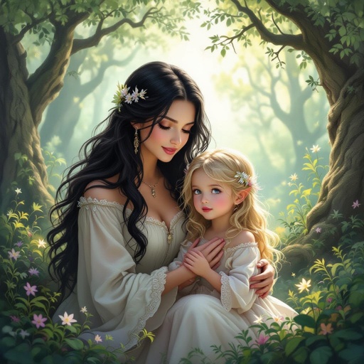 small Twin girls with blond hair their Nany with black hair and her daughter