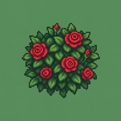 Rose bush for a fantasy game set in modern times, top-down style,