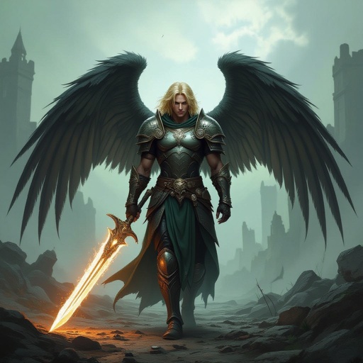 Green eyed blond hair male fallen angel