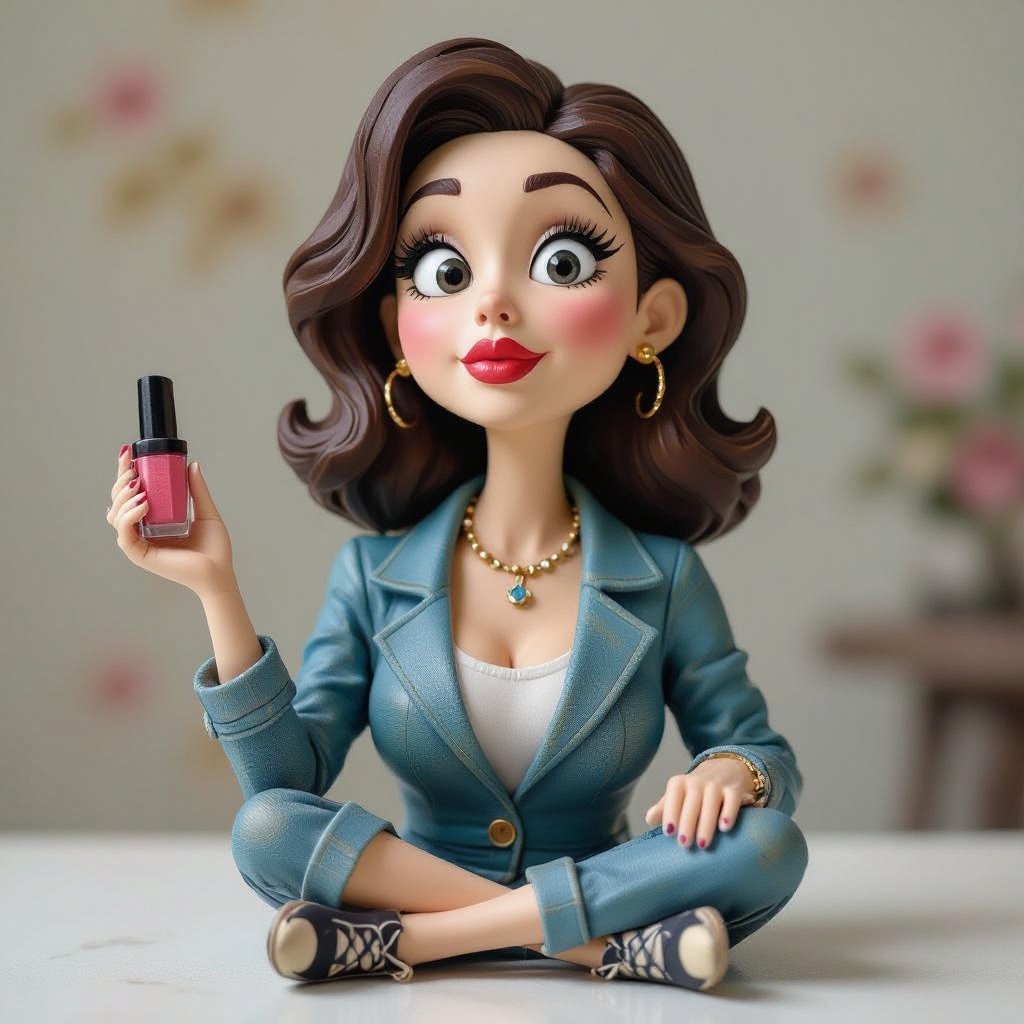 Create a character showing there whole body head to toe, a lady who will has attitude but is funny looking and loves lipgloss 