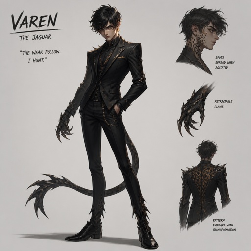 male villian with the ability to partly transform into animals suit design teanager