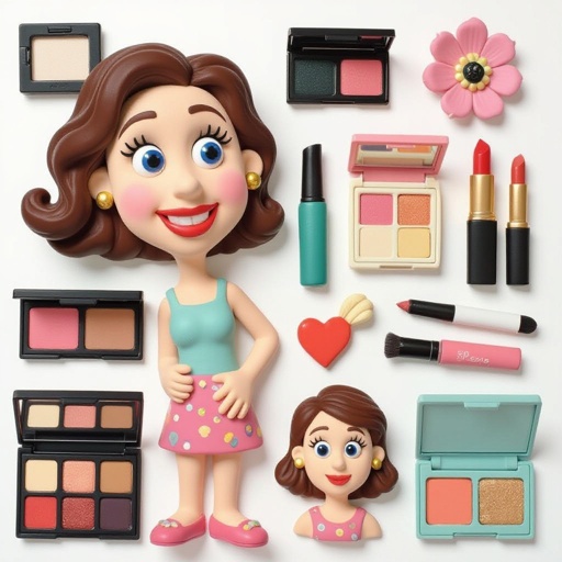Create a weird looking character showing there whole body head to toe, a lady who loves beauty products  