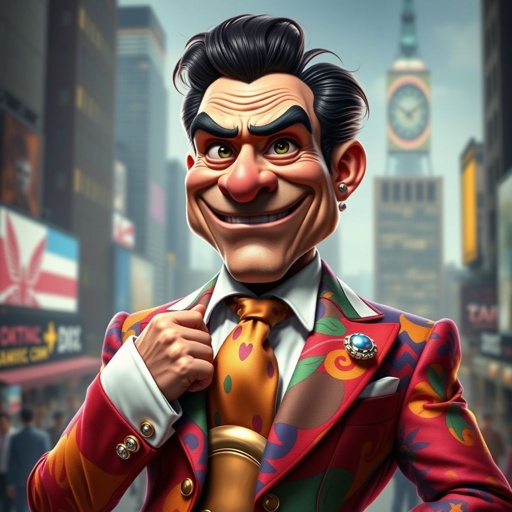 Create a funny arrogant character , showing him head to toe like his whole outfit 