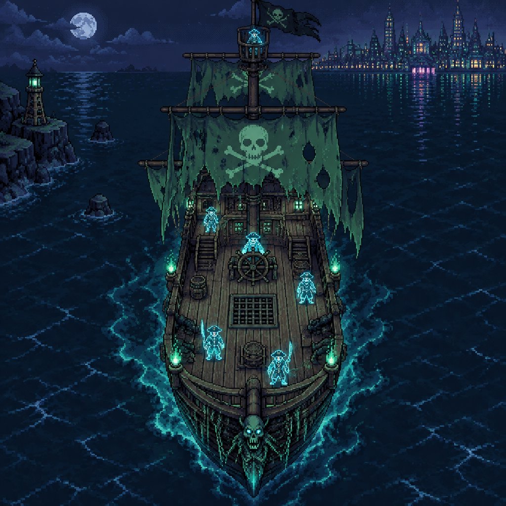 pirate ghost ship for a fantasy game set in modern times, top-down style