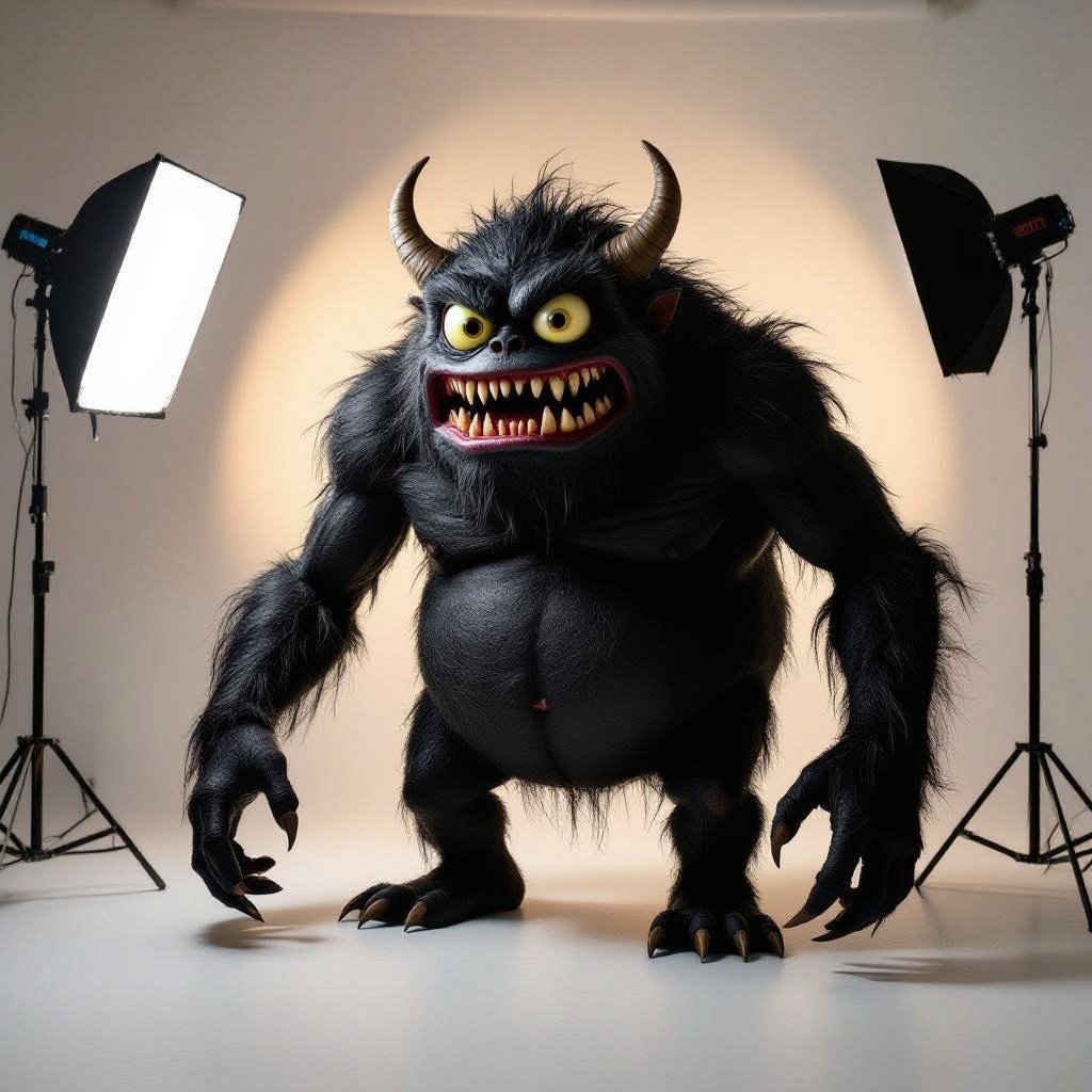 Create a fat funny black looking monster