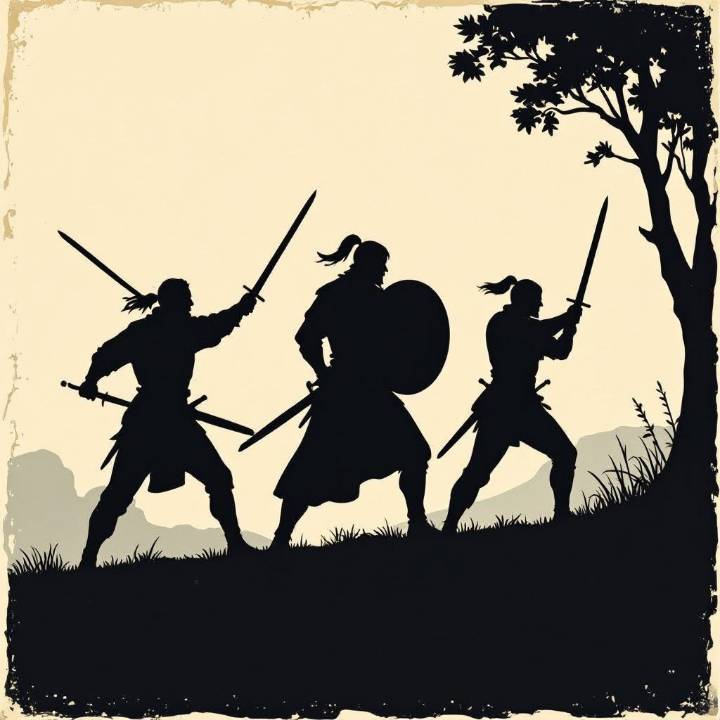 A historical world with kingdoms with some men having swords drawn