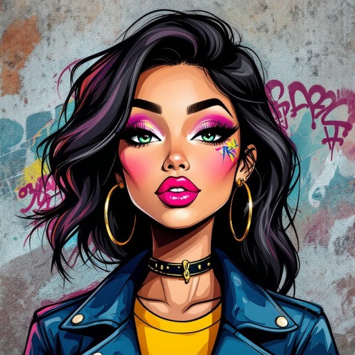 Create a character lady who has attitude but is funny looking and loves lipgloss 