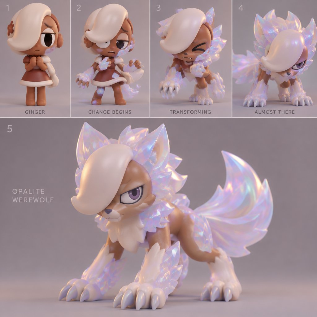 Ginger from Dandys world turning into a Opalite Werewolf
