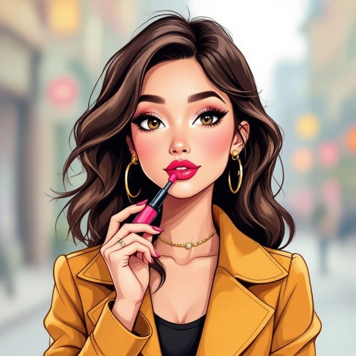 Create a character lady who has attitude but is funny looking but about fashion and loves lipgloss