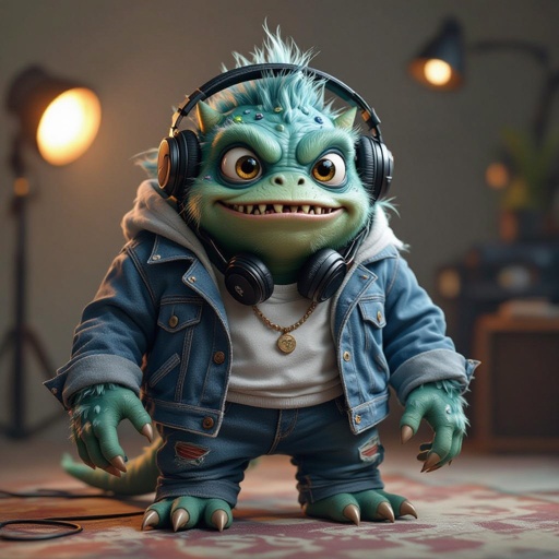 Create a funny looking monster dressed like a dj