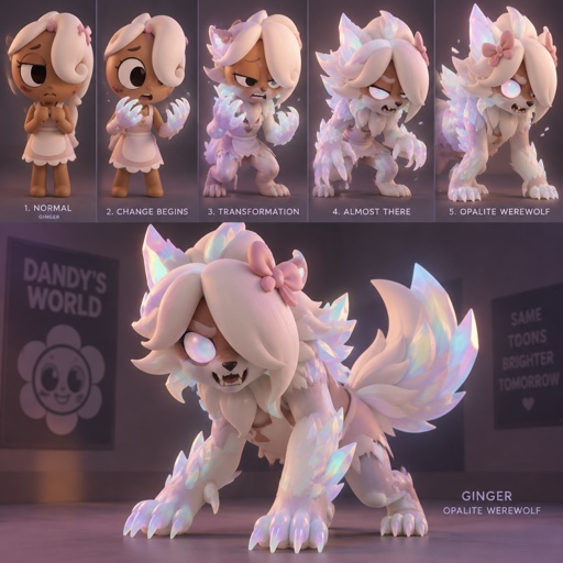 Ginger from Dandy’s world turning into a Opalite Werewolf 