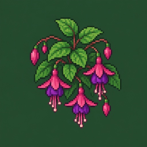 Fuchsia plant for a fantasy game set in modern times, top-down style
