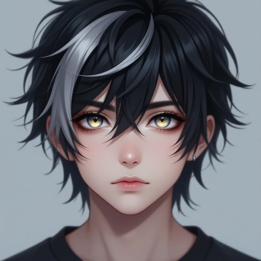 Black and silver hair boy with silver/goldish eyes and mysterious who no one understand 