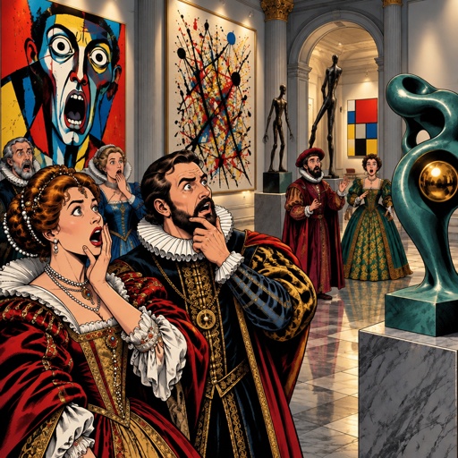 a painting of a man and woman standing in a museum