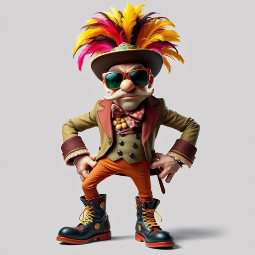 Create a funny arrogant character , showing him head to toe like his whole outfit