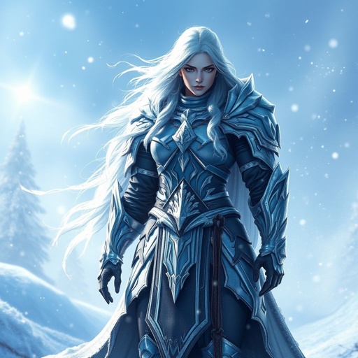 Alvara the Frostheart – A tall, battle-hardened woman. Show her head to toe.
