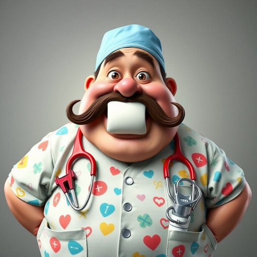 create a fat doctor. Who is funny human looking from head to toe. And he always immediately results to surgery for anything even small things. So please be sure to show his whole outfit head to toe. Make him have 1 tooth