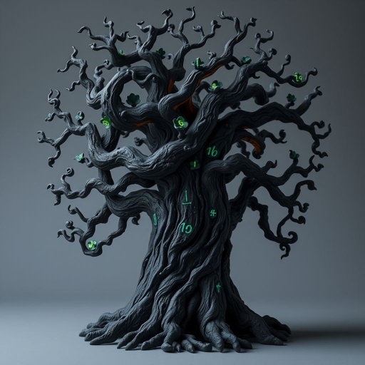 Give me a image of a fantasy dark magic tree