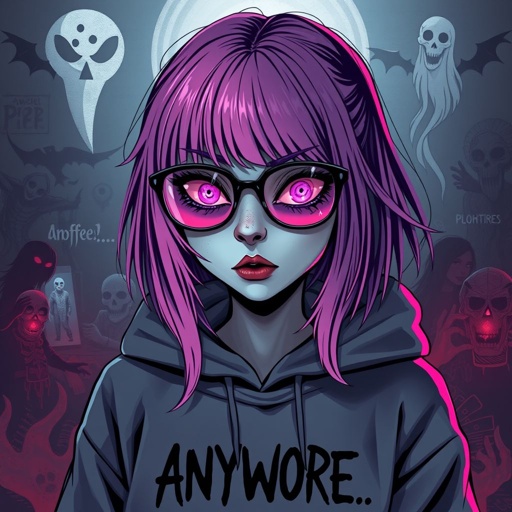 Draw me a profile picture Username: PinkOrchidsGaming I have Half Pink (Right) Half Purple (Left) Hair, A nose piercing on my left side and i wear glasses that are see through pink My Signatures: A gray Hoodie that says “Coffee” but the ‘O’ is a coffee cup My catch phrase is “AnyWHORE..” My favorite color is pink and i want the background to resemble an Angel Dust vibe (Character from hazbin hotel)