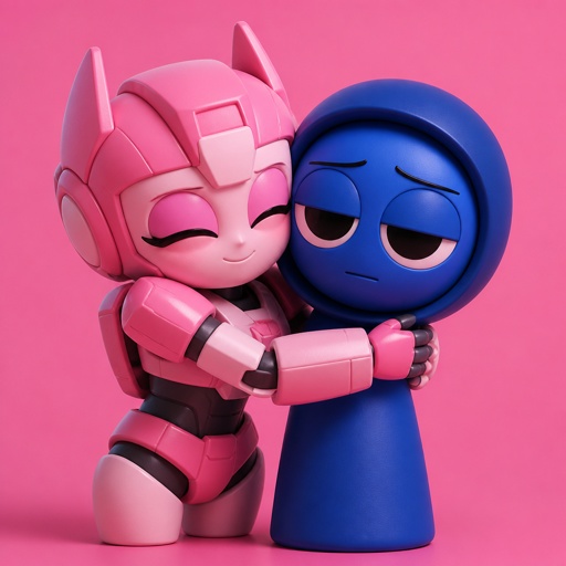 Pinki from Sprunki as Elita one hugging Jevin from Sprunki 