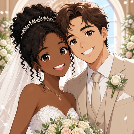 I want a  picture of an African American girl and white with a quarter Mexican boy together and there in a wedding .