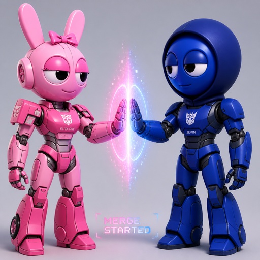 Pinki from Sprunki as Elita One starting the merge with Jevin from Sprunki 
