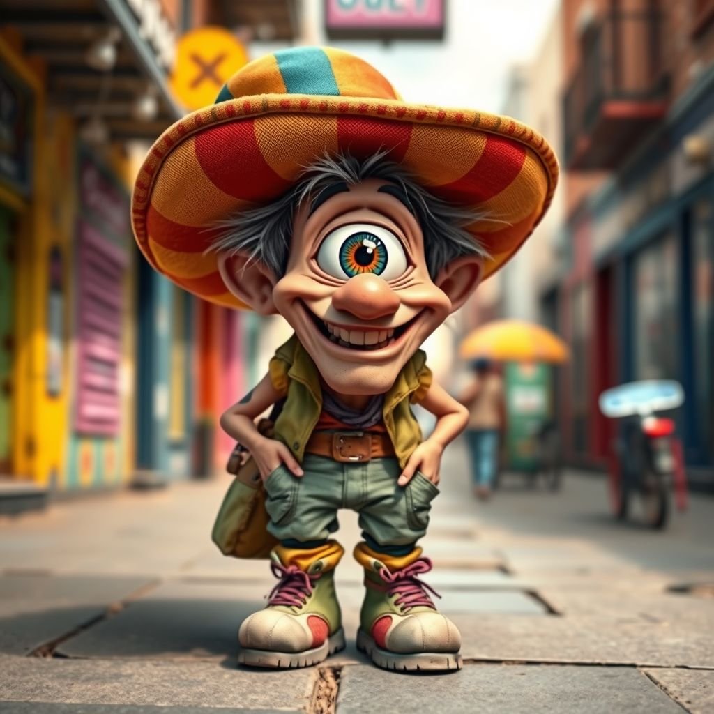 Create a funny guy name one eye Willy, show entire body head to toe 