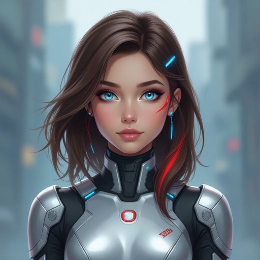 Aria:shape-shifting 15 years old brown hair with blue eyes and red streak in hair