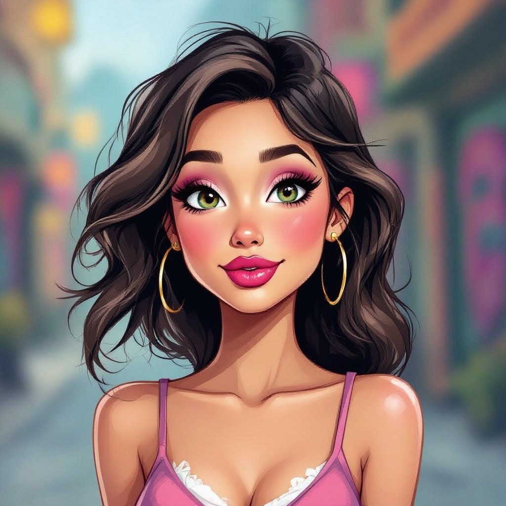 Create a character lady who has attitude but is funny looking and loves lipgloss 