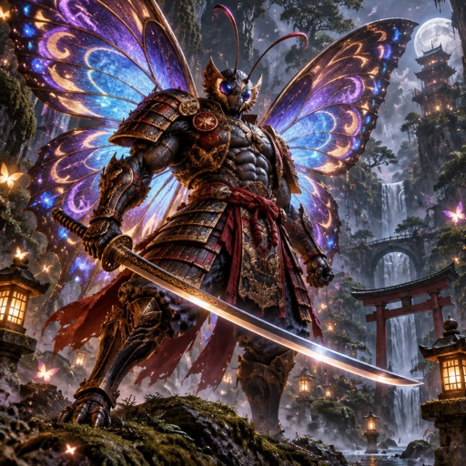 A muscular super samurai warrior butterfly.