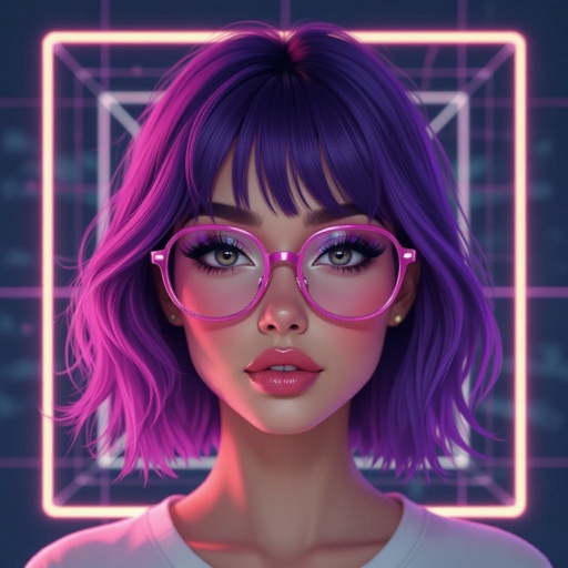 Girl looking at camera wearing glasses, cartoon
