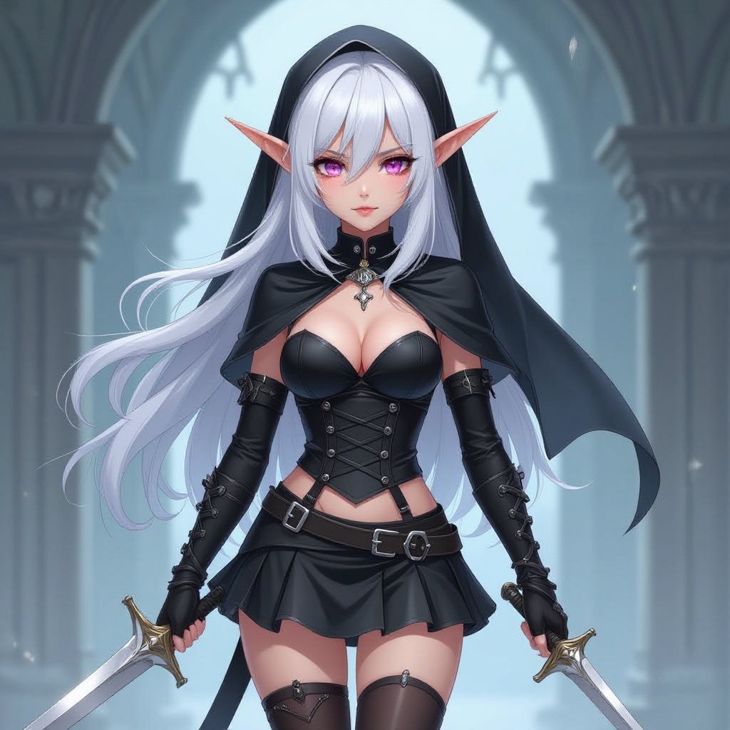 White Haired High Elf Nun Assassin mini skirt
