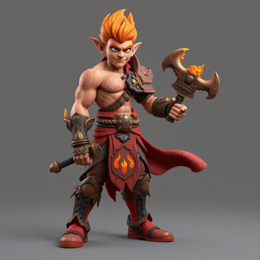 Create a character: battle hero Rhen the Fire-Singer – A lean, muscular man. Show him head to toe including his shoes.