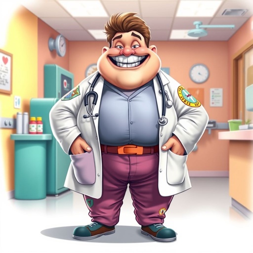 create a fat doctor. Who is funny human looking from head to toe. And he always immediately results to surgery for anything even small things. So please be sure to show his whole outfit head to toe. Make him have butt tooth 