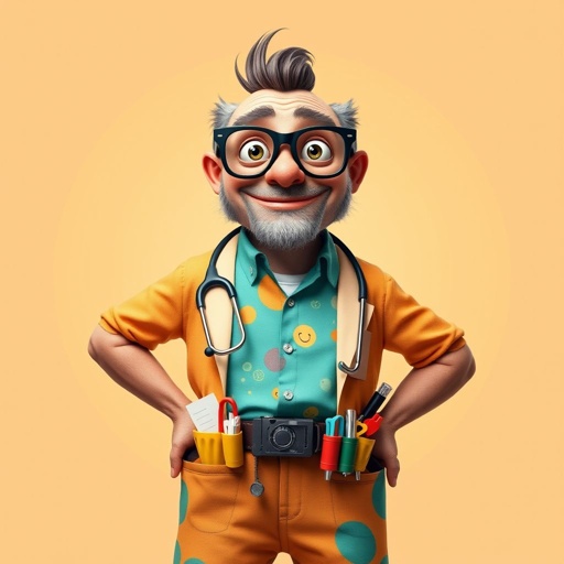 create a doctor. Who is funny human looking from head to toe. And he always immediately results to surgery for anything even small things. So please be sure to show his whole outfit head to toe.